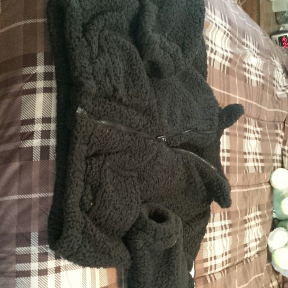 Black fuzzy  zip up shirt